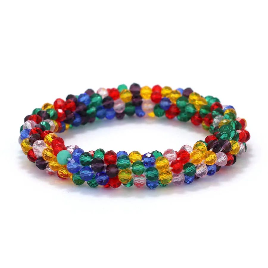 Crystal Glass Beads Bracelet Women Handmade Beaded Brazlets Ethnic Style Luxury Jewelry Elastic Braslet Girl Hair Band Accessori