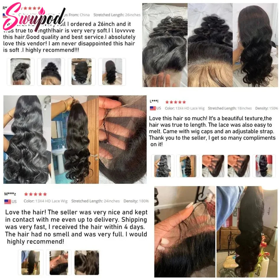 40 Inch 250% 13x6 Hd Lace Frontal Wig For Women 13x4 4x4 Closure Human Hair Wig Body Wave Curly Remy Black Glueless Preplucked