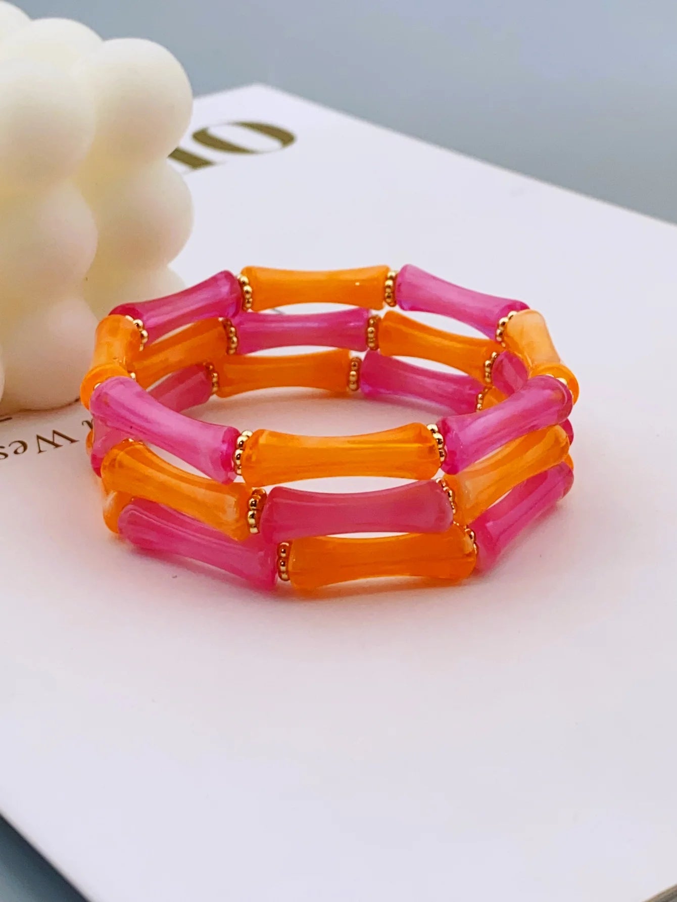 3pcs Acrylic Beaded Elastic Bracelet with Colorful Bamboos for Women's Daily Wear bracelet for women