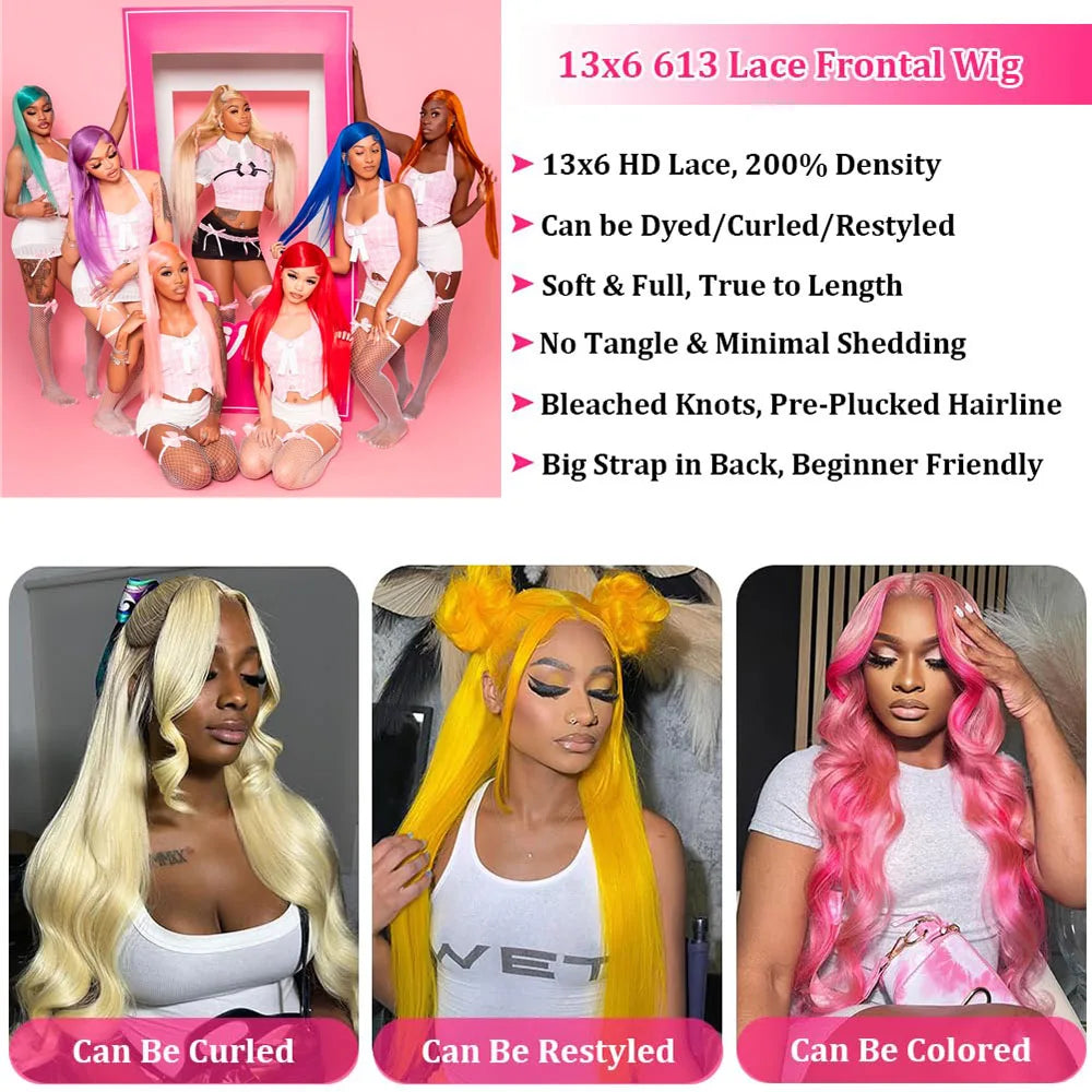 13x6 Straight Lace Front Wig 613 Blonde Straight Hair Wig 13x4 HD Transparent Lace Wigs For Women 100% Human Hair 16Inch-36Inch