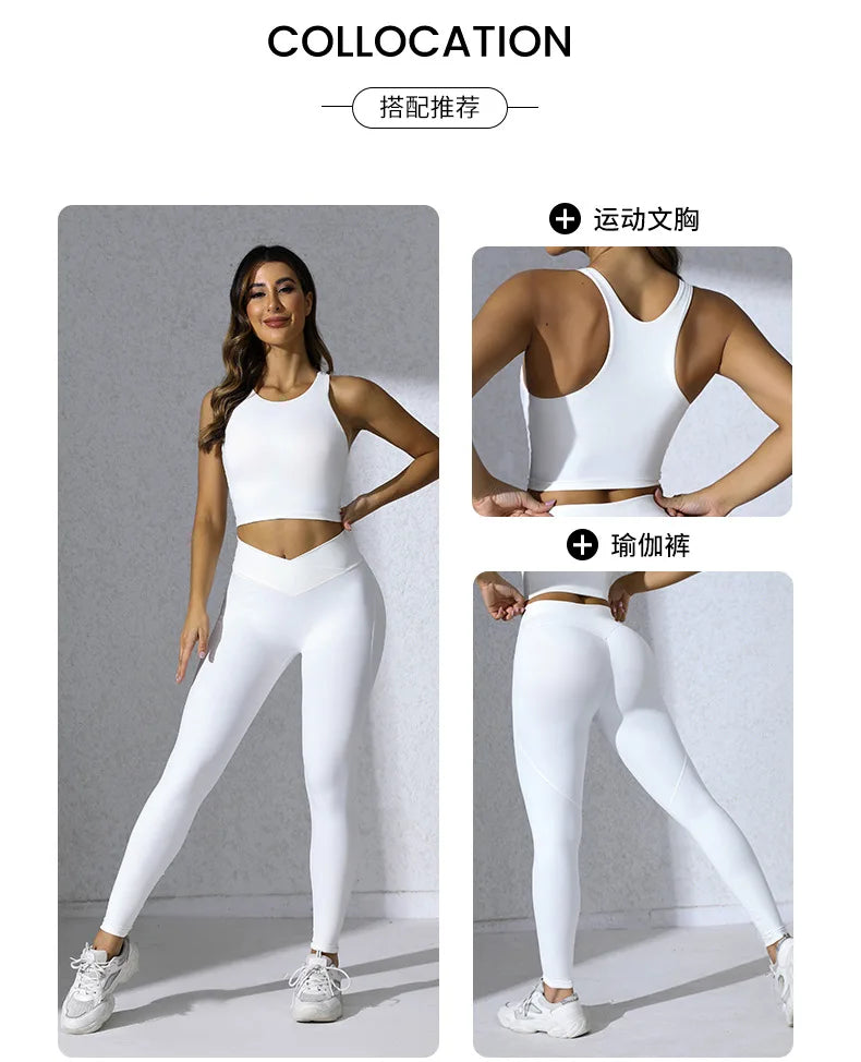 Women Gym Sports  Running Fitness Yoga Suit Sport Outfit Gymwear Lady Workout Clothes Crossed High Waist Leggings