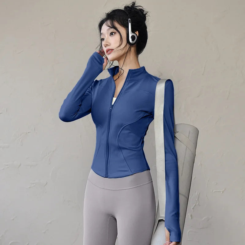 new Sportswear Woman Gym Yoga Sports Jacket Women's Tight Fit Long Sleeve Running Top Fitness Outfit Autumn Winter Exercise Coa