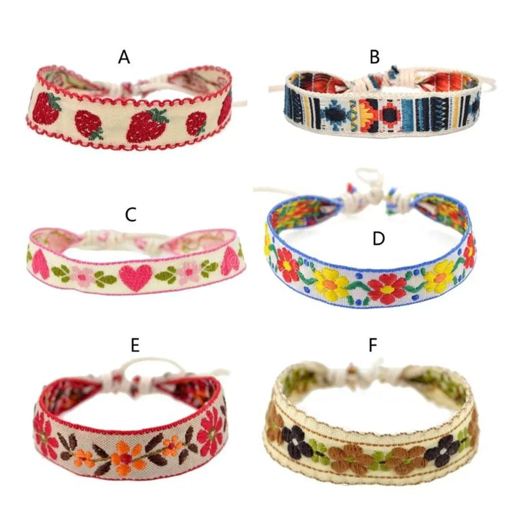1pcs Boho Strawberry Flower Embroidered Bracelet for Kids Handmade Braided Bracelet