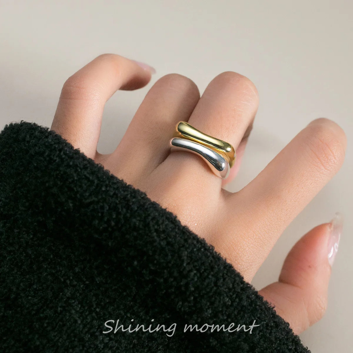 925 Sterling Silver Woman Rings Geometry Arc-Shaped Open Ring Engagement Designer Jewelry Accessories Prevent Allergy