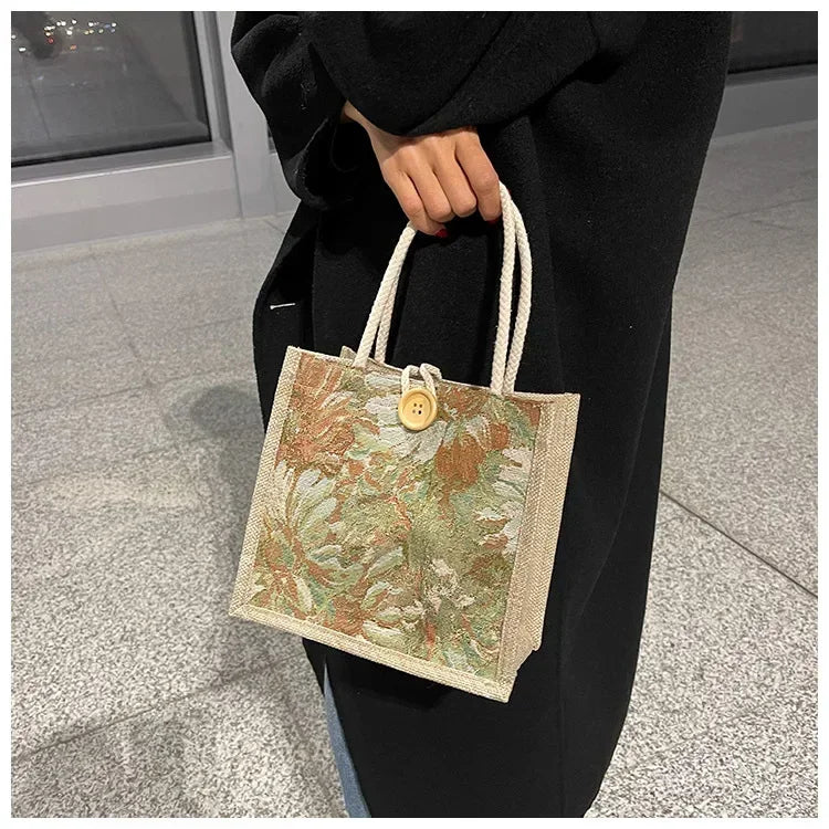 Women Ins Style Portable Hand Bag Linen Bag Students Handbags Fashion Ladies Top-handle Bags Designer Luxury Сумка Женская Bolsa