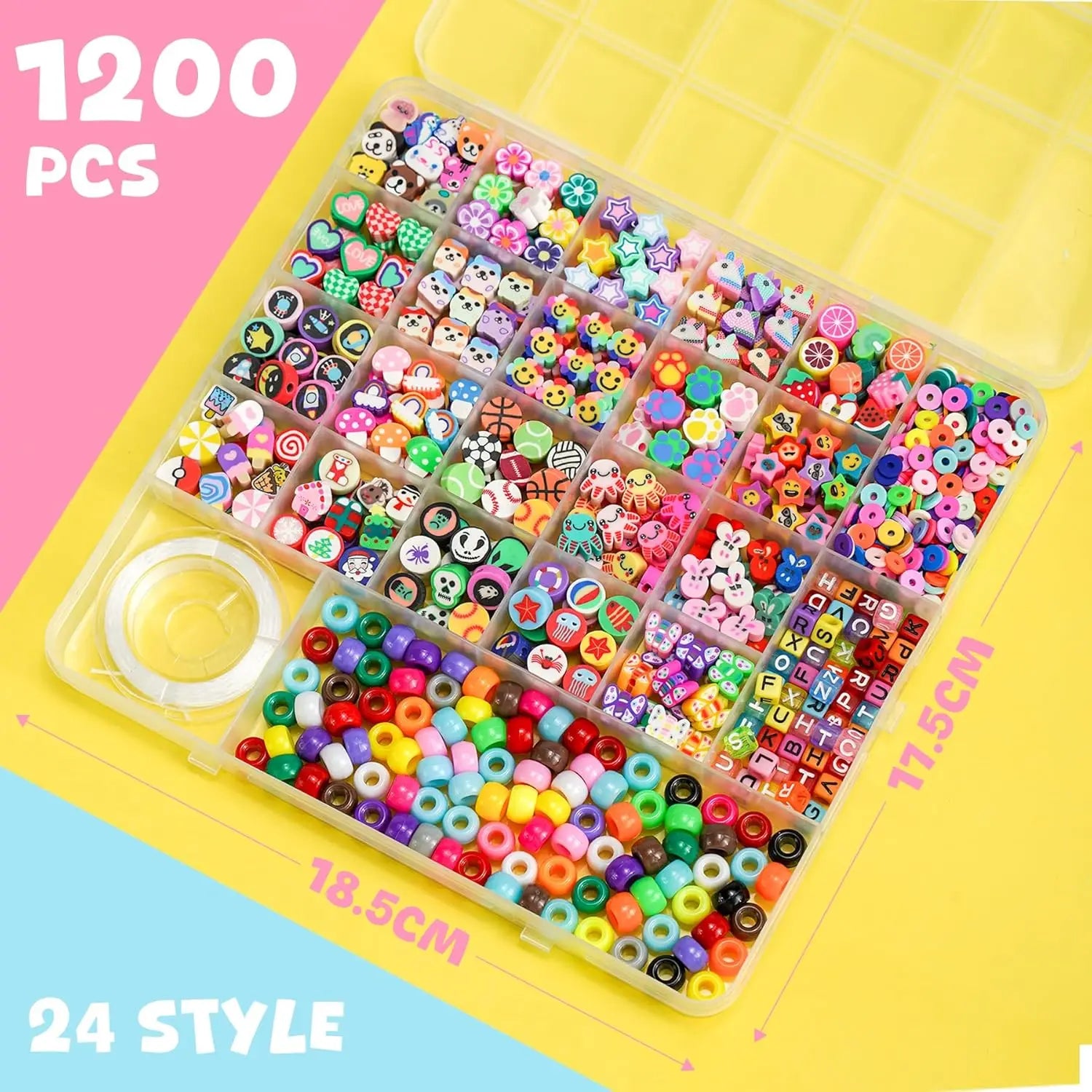 1200 Pcs Polymer Clay Beads Bracelet Making Kit, Animal Fruit Flower Butterfly Bunny Pony Letter Beads Charms for Jewelry making