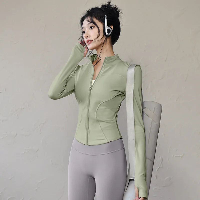 new Sportswear Woman Gym Yoga Sports Jacket Women's Tight Fit Long Sleeve Running Top Fitness Outfit Autumn Winter Exercise Coa