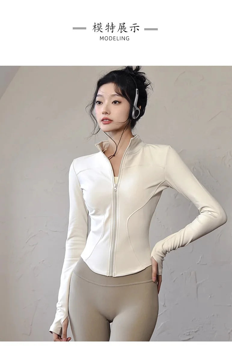 new Sportswear Woman Gym Yoga Sports Jacket Women's Tight Fit Long Sleeve Running Top Fitness Outfit Autumn Winter Exercise Coa