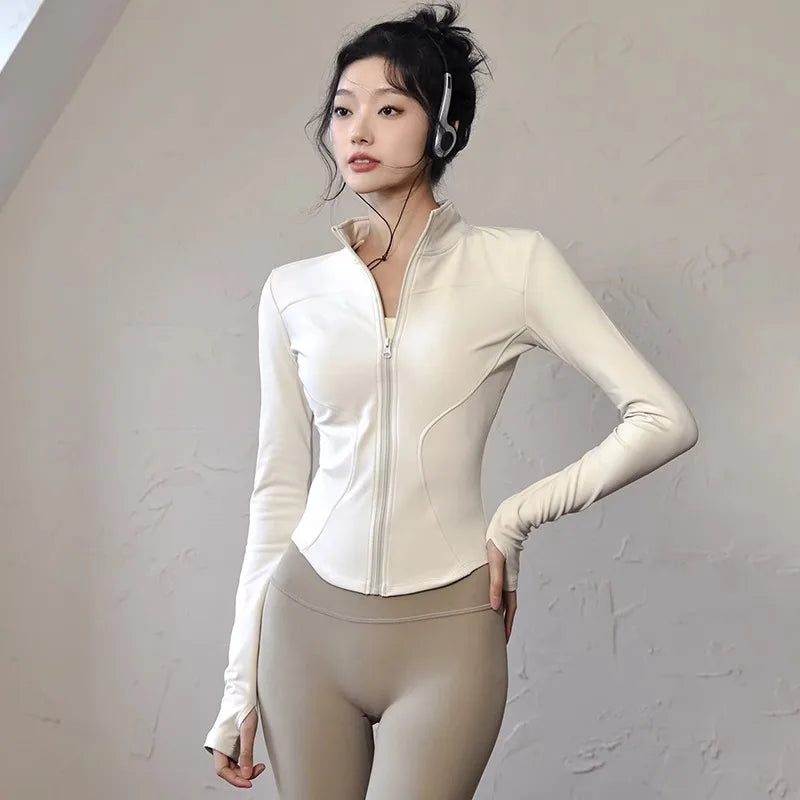 new Sportswear Woman Gym Yoga Sports Jacket Women's Tight Fit Long Sleeve Running Top Fitness Outfit Autumn Winter Exercise Coa