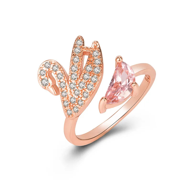 Crystals Rings For Woman Fashion Jewelry High Quality Zircon Rose Gold Silver Little Swan Open Ring