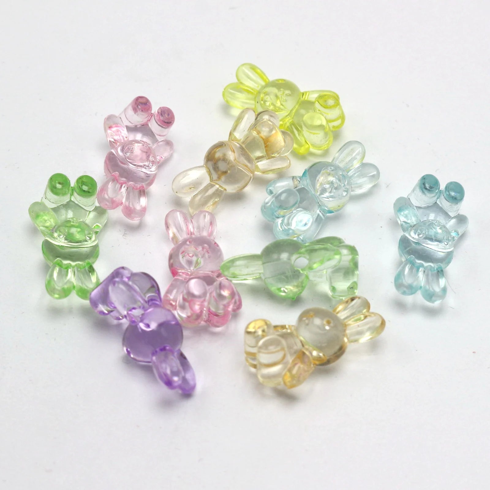 50 Mixed Transparent Color Acrylic Smooth Cute Bunny Rabbit Charm Beads 24mm