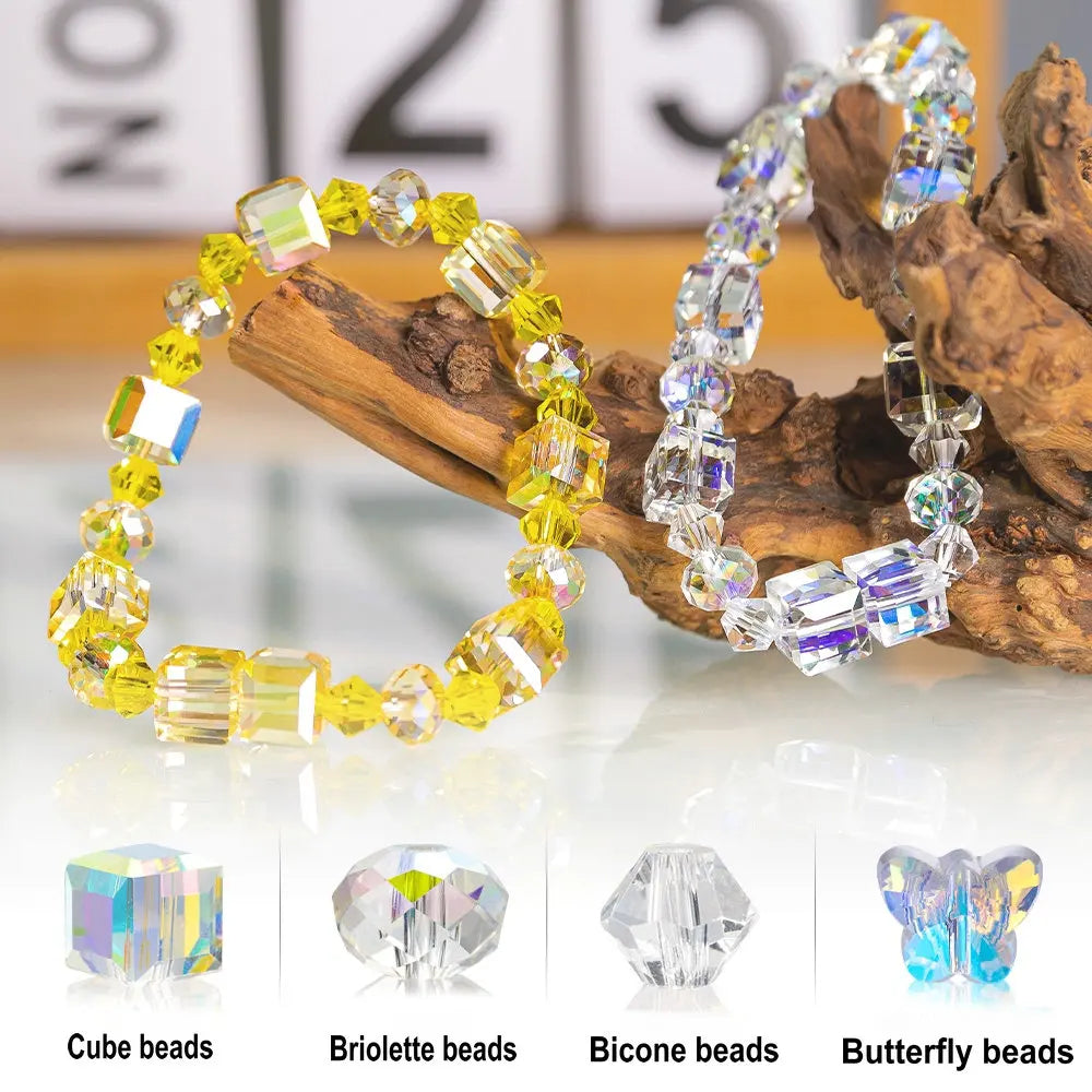 Crystals Beads Kit AB Color Bracelet Making Kit Glass Cube Sparkle Butterfly Beads for Jewelry Making Necklaces DIY Crafts