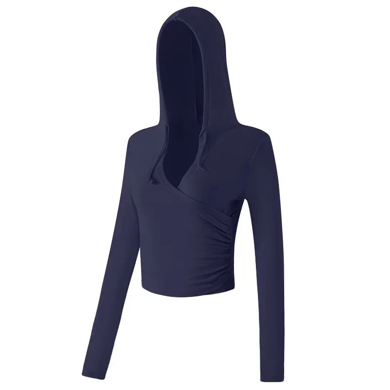 Gym Coat Workout Wear Hooded Yoga Suit for Women New Style Running Pilates Long-sleeved Training V-neck Fitness Suit Top Clothes