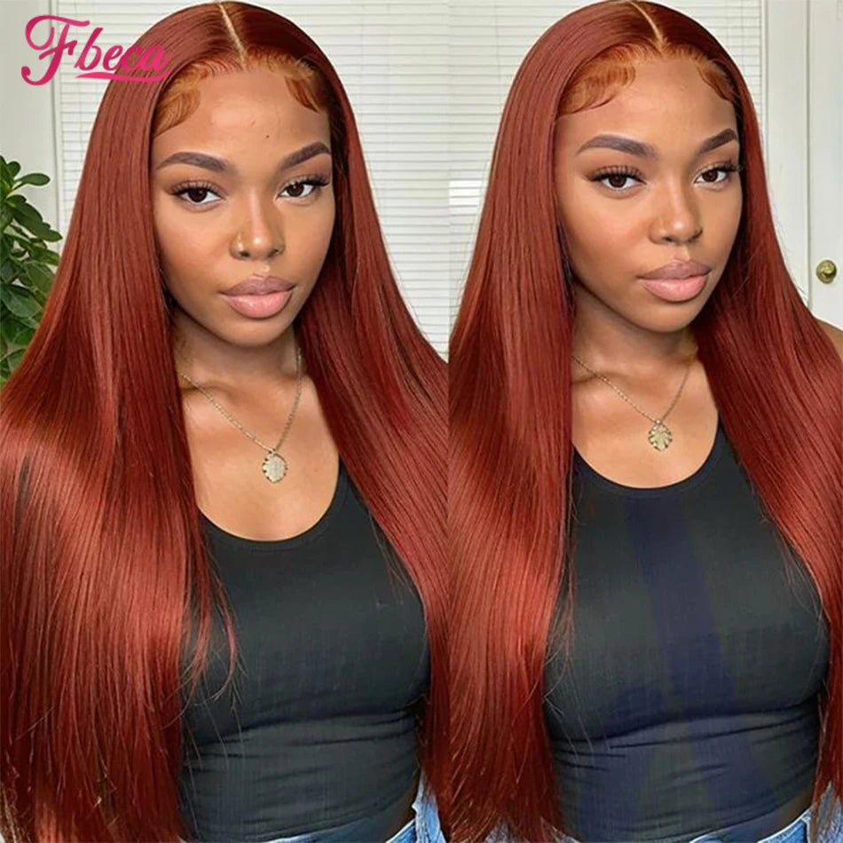 13x6 Lace Front Human Hair Wigs Straight Reddish Brown 13x4 HD Transparent Lace Frontal Wig Red Colored Human Hair Wig for Women