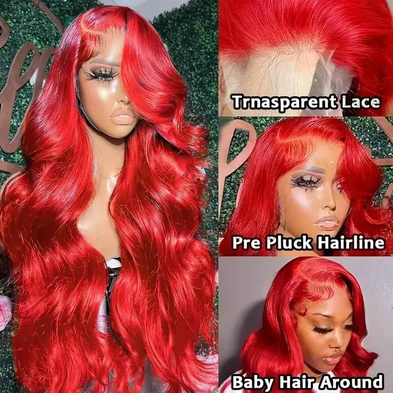 Hot Red 13x6 Hd Lace Frontal Human Hair Wigs Brazilian Colored Body Wave Lace Front Wig 4x4 5x5 Closure Wig For Women