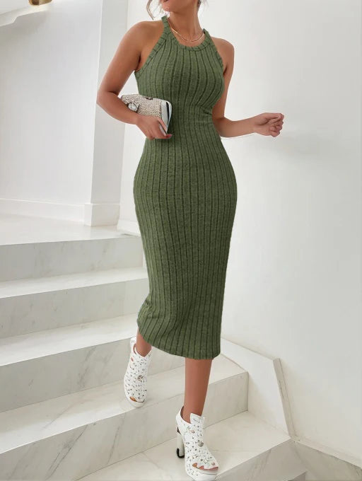 Dresses for Women  Solid Halter Neck Bodycon Ribbed Knit Tank Dress