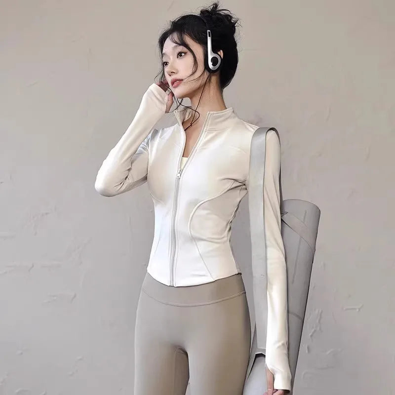 new Sportswear Woman Gym Yoga Sports Jacket Women's Tight Fit Long Sleeve Running Top Fitness Outfit Autumn Winter Exercise Coa