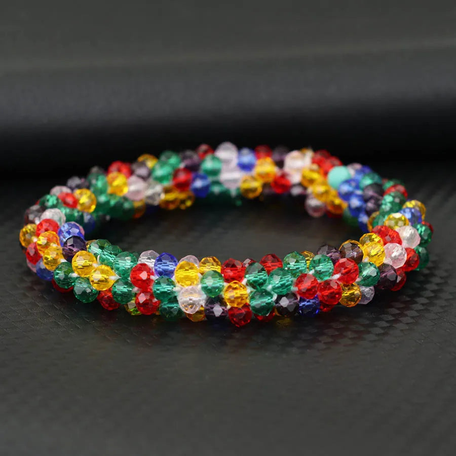 Crystal Glass Beads Bracelet Women Handmade Beaded Brazlets Ethnic Style Luxury Jewelry Elastic Braslet Girl Hair Band Accessori