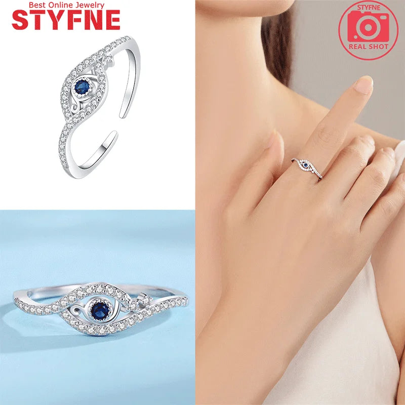 Woman Rings Blue Eye Ring 925 Sterling Silver For Women's ring Jewelry with Gift Bag