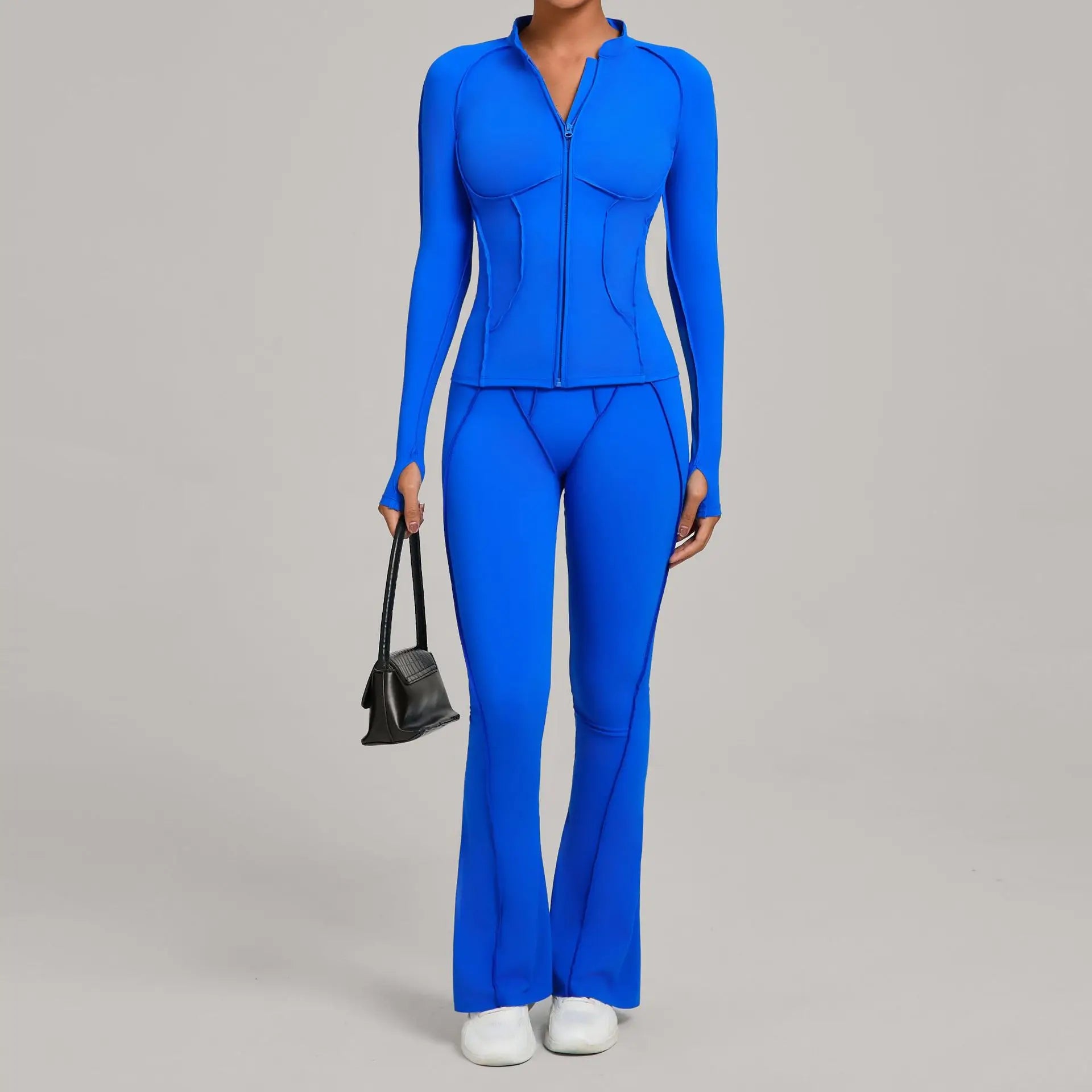 Gym Yoga Outfit for Women Autumn Winter Zipper Long Sleeve Fitness Suit Daily Casual Running Fitness Sportswear Two-Piece Sets