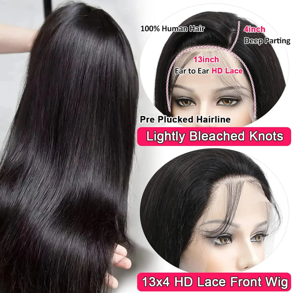200% Density Hd Lace Front Wigs Human Hair Straight 13x4 Full Frontal Real Large Lace Wig 15A Grade 100% Virgin Human Hair