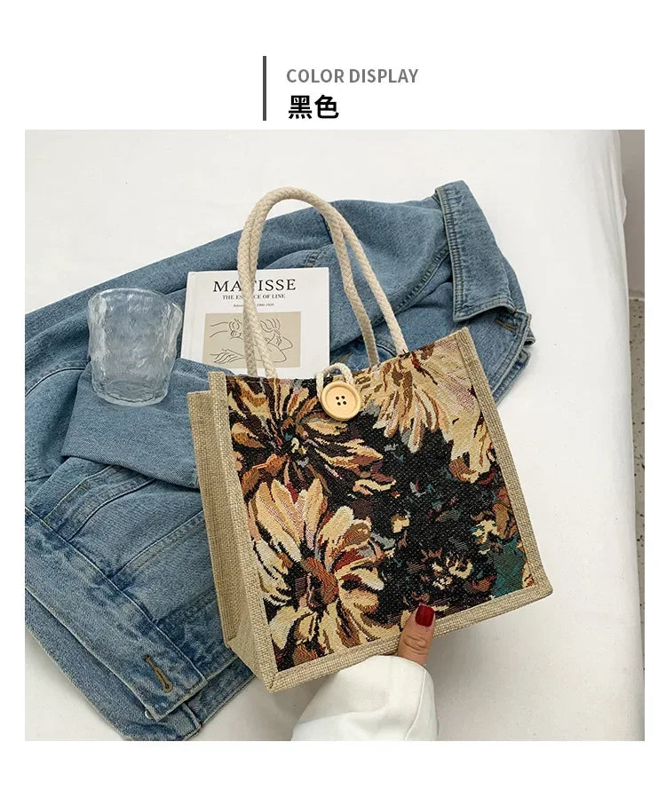 Women Ins Style Portable Hand Bag Linen Bag Students Handbags Fashion Ladies Top-handle Bags Designer Luxury Сумка Женская Bolsa
