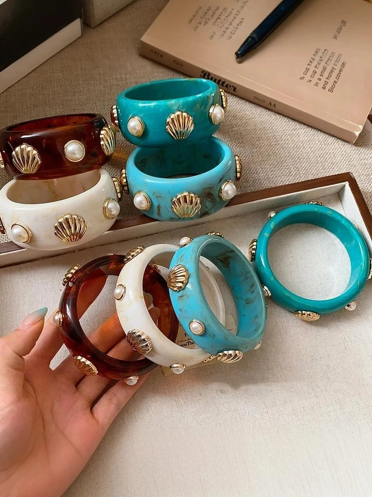 Bohemian Shell Resin Braclets For Women Geometric Hyperbole Vintage Bangles Jewelry Fashion Elegant Acrylic Pulseras