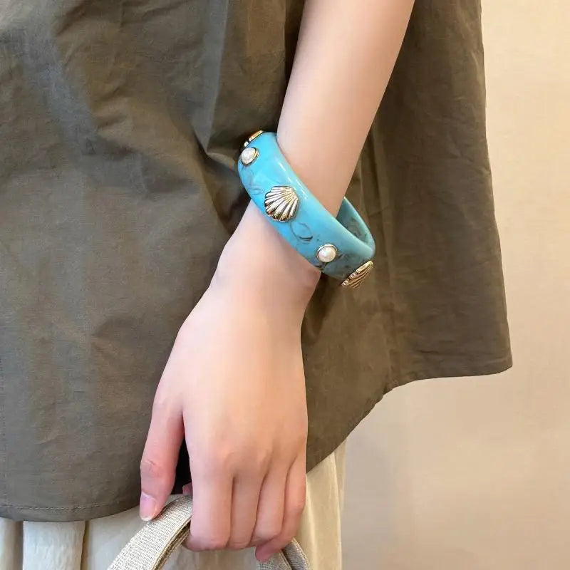Bohemian Shell Resin Braclets For Women Geometric Hyperbole Vintage Bangles Jewelry Fashion Elegant Acrylic Pulseras