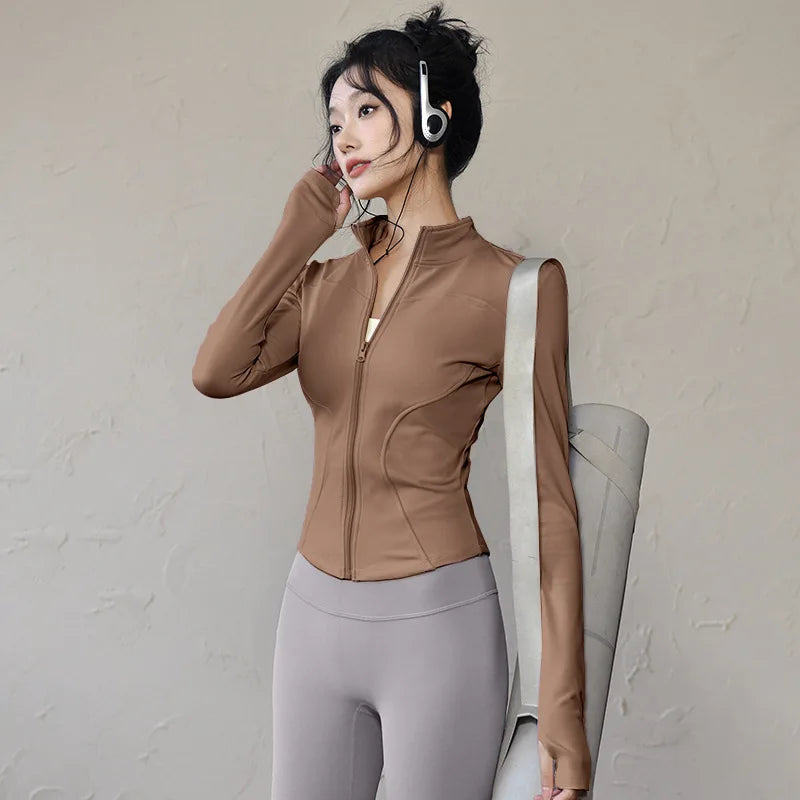 new Sportswear Woman Gym Yoga Sports Jacket Women's Tight Fit Long Sleeve Running Top Fitness Outfit Autumn Winter Exercise Coa