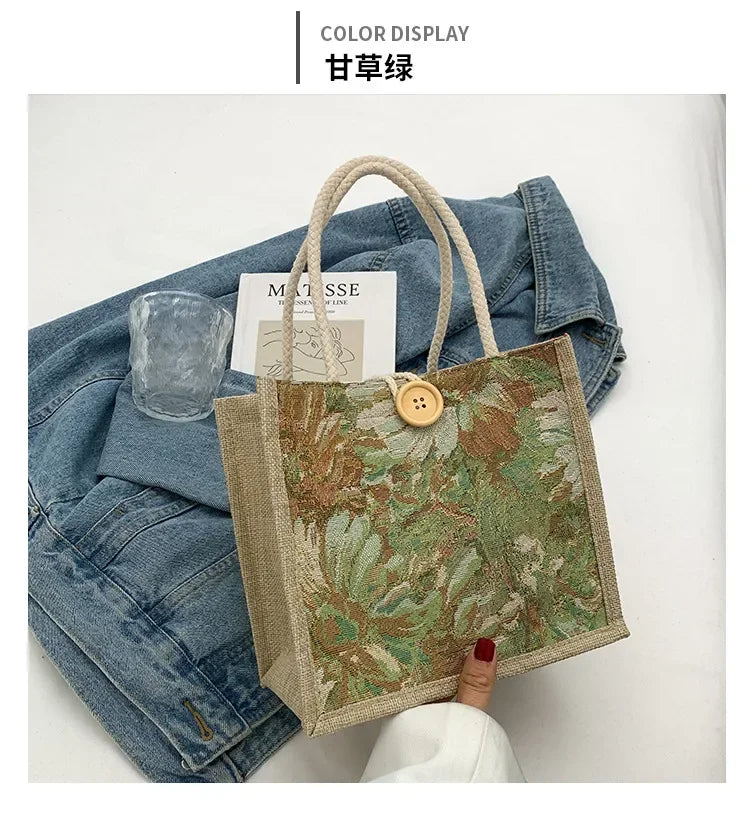Women Ins Style Portable Hand Bag Linen Bag Students Handbags Fashion Ladies Top-handle Bags Designer Luxury Сумка Женская Bolsa