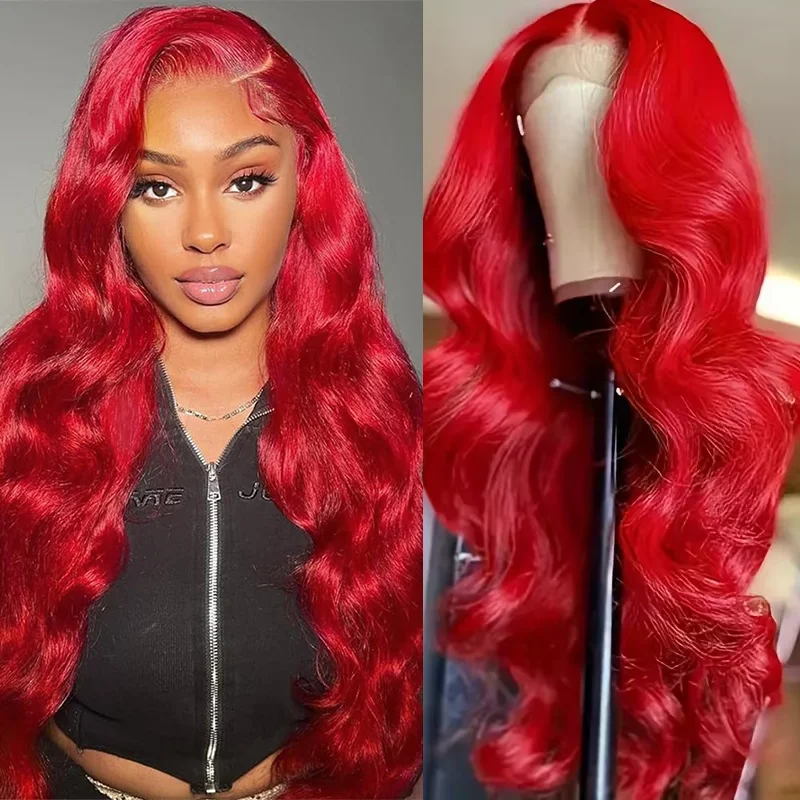 Hot Red 13x6 Hd Lace Frontal Human Hair Wigs Brazilian Colored Body Wave Lace Front Wig 4x4 5x5 Closure Wig For Women