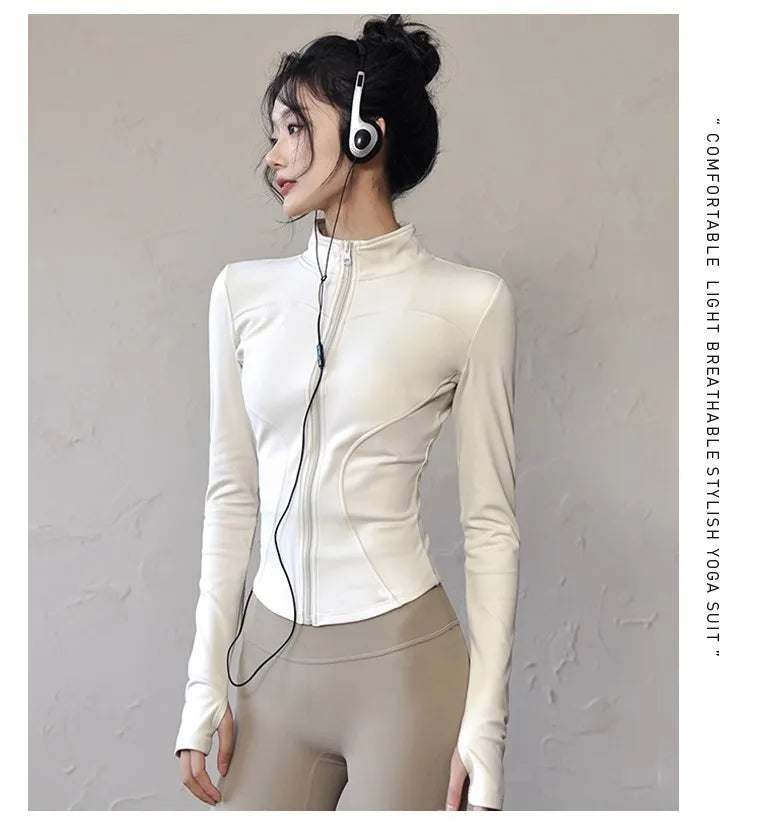 new Sportswear Woman Gym Yoga Sports Jacket Women's Tight Fit Long Sleeve Running Top Fitness Outfit Autumn Winter Exercise Coa