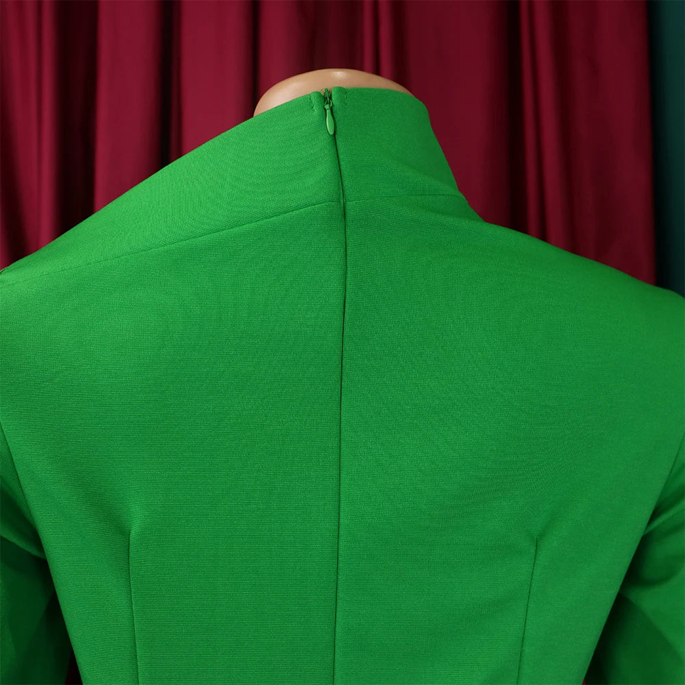 Dresses for Women 2024 New Skew Collar Full Sleeve Solid Sheath Package Hips Mid Calf Professional African Business Work Dress