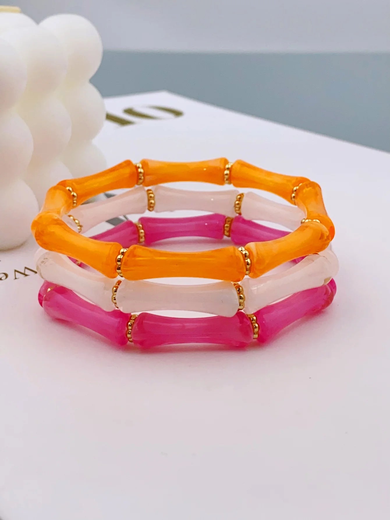 3pcs Acrylic Beaded Elastic Bracelet with Colorful Bamboos for Women's Daily Wear bracelet for women