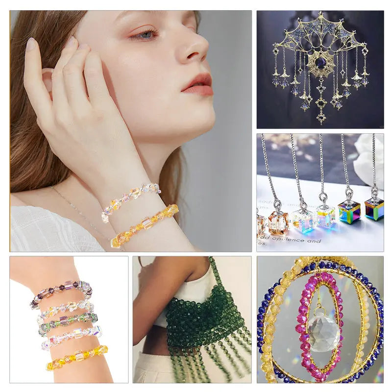 Crystals Beads Kit AB Color Bracelet Making Kit Glass Cube Sparkle Butterfly Beads for Jewelry Making Necklaces DIY Crafts