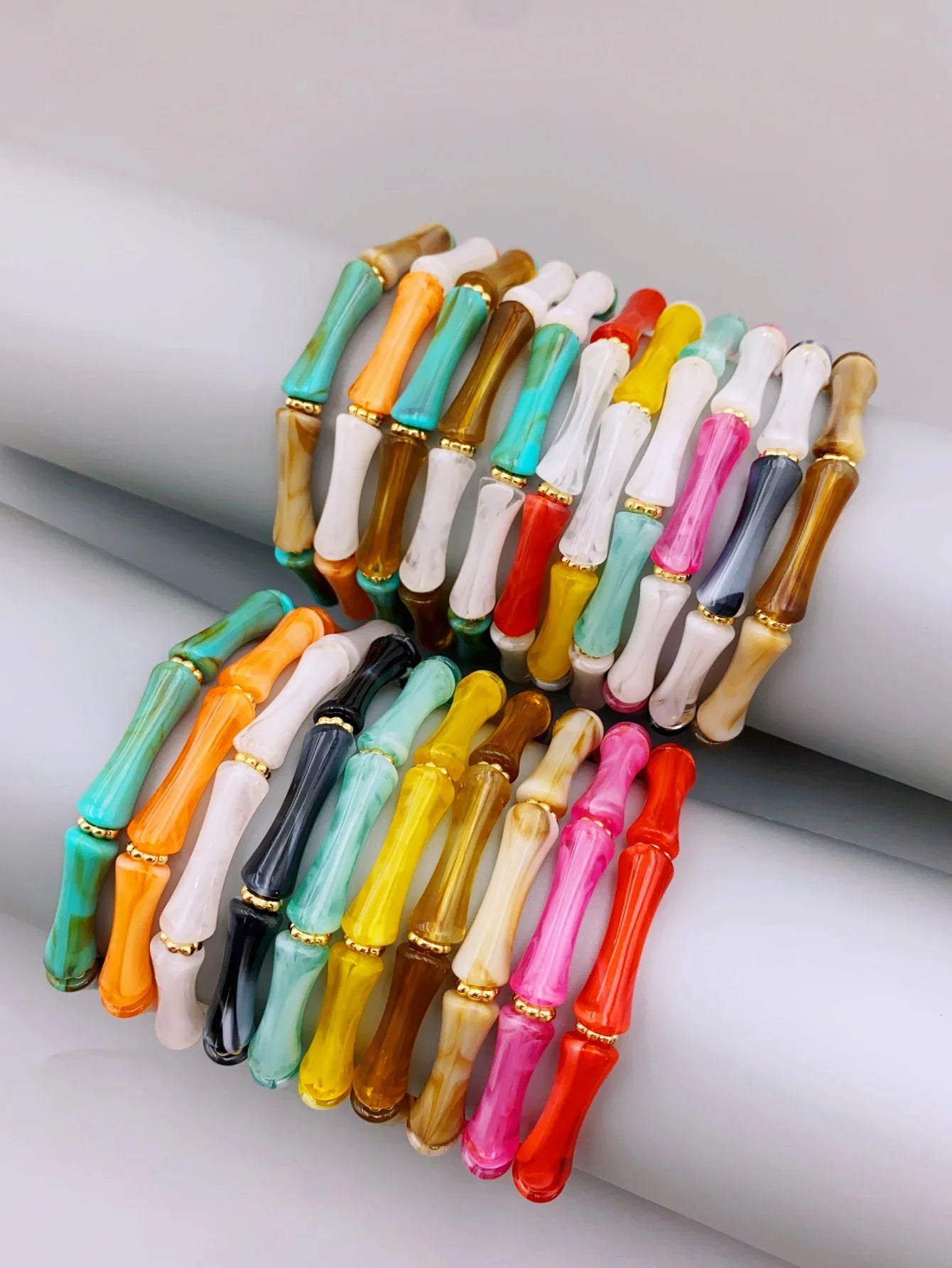 3pcs Acrylic Beaded Elastic Bracelet with Colorful Bamboos for Women's Daily Wear bracelet for women