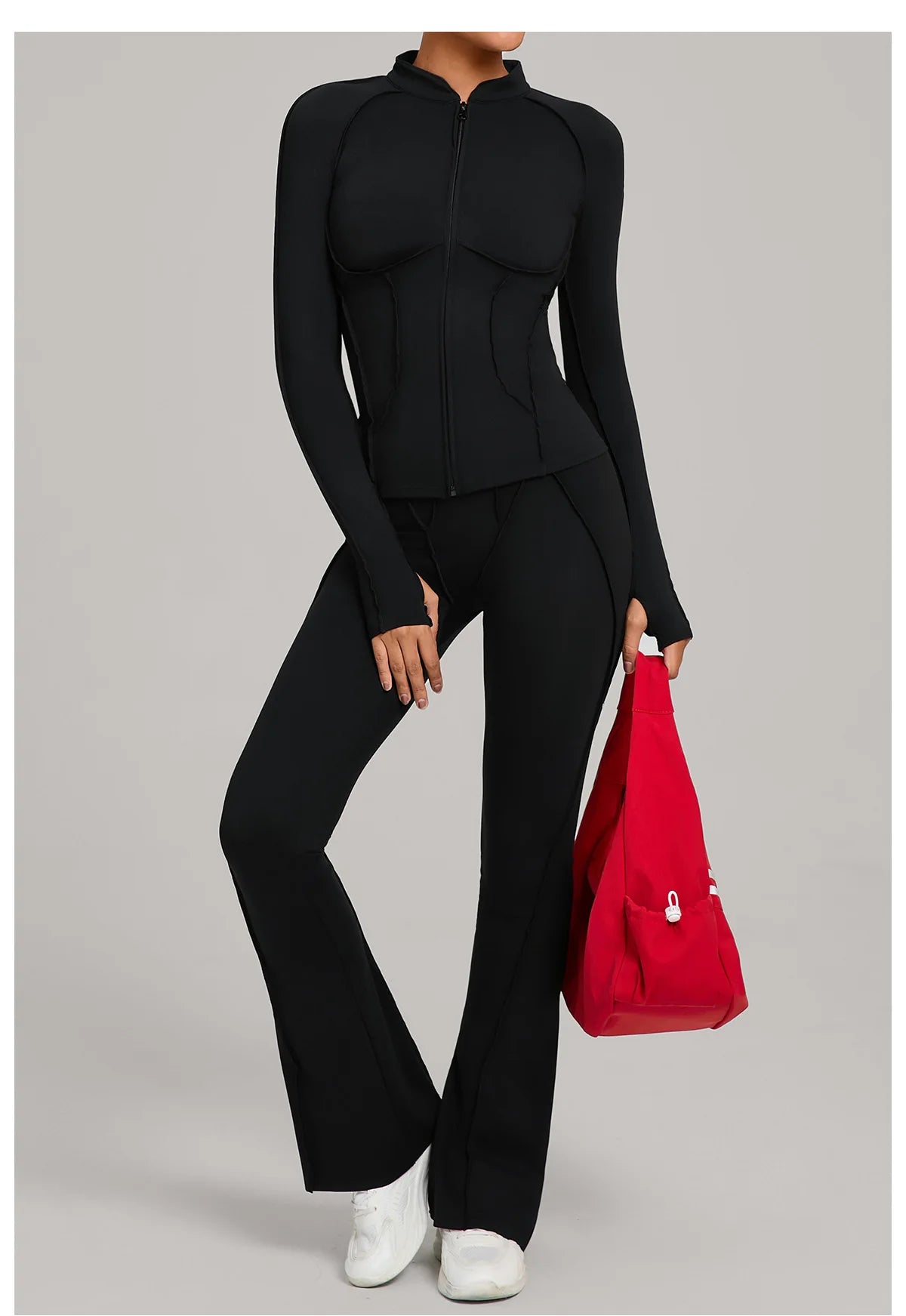 Gym Yoga Outfit for Women Autumn Winter Zipper Long Sleeve Fitness Suit Daily Casual Running Fitness Sportswear Two-Piece Sets