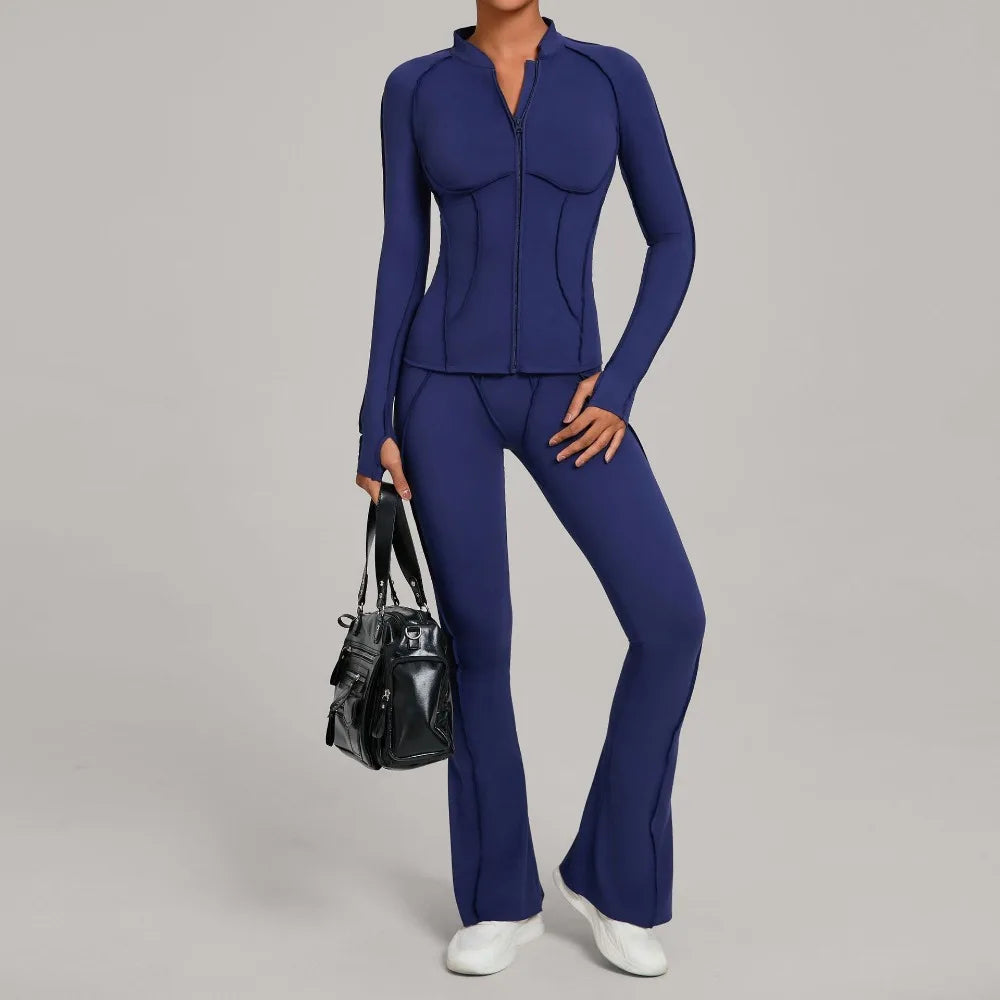 Gym Yoga Outfit for Women Autumn Winter Zipper Long Sleeve Fitness Suit Daily Casual Running Fitness Sportswear Two-Piece Sets