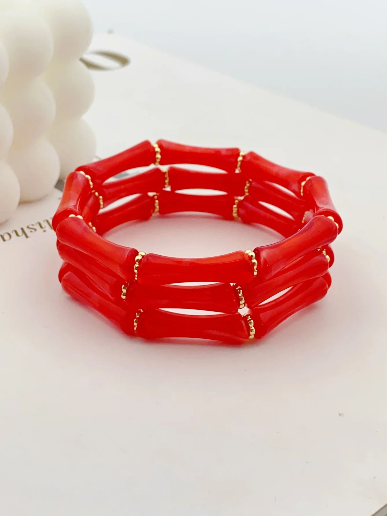 3pcs Acrylic Beaded Elastic Bracelet with Colorful Bamboos for Women's Daily Wear bracelet for women