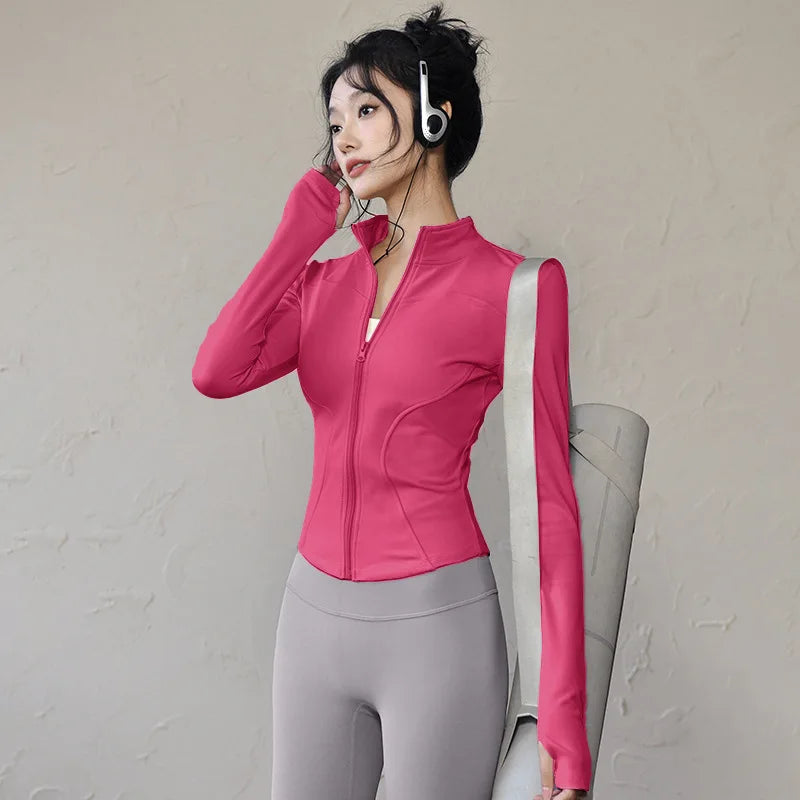 new Sportswear Woman Gym Yoga Sports Jacket Women's Tight Fit Long Sleeve Running Top Fitness Outfit Autumn Winter Exercise Coa