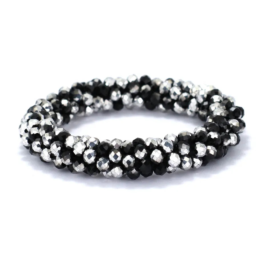 Crystal Glass Beads Bracelet Women Handmade Beaded Brazlets Ethnic Style Luxury Jewelry Elastic Braslet Girl Hair Band Accessori