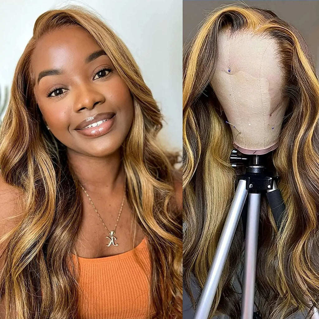 Highlight Wig 100% Human Hair 13x6 13x4hd Lace Frontal Wig Honey Blonde Lace Front Wigs Human Hair Body Wave 4x4 Closure Wig