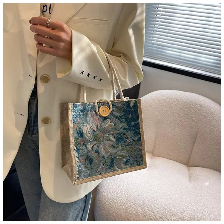 Women Ins Style Portable Hand Bag Linen Bag Students Handbags Fashion Ladies Top-handle Bags Designer Luxury Сумка Женская Bolsa