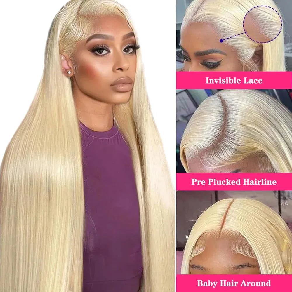 13x6 Straight Lace Front Wig 613 Blonde Straight Hair Wig 13x4 HD Transparent Lace Wigs For Women 100% Human Hair 16Inch-36Inch