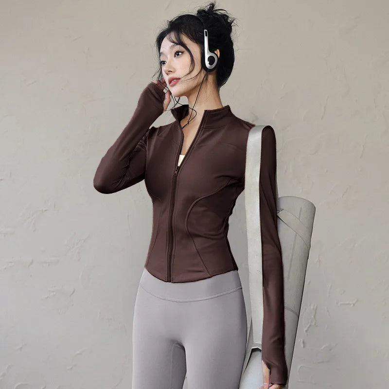 new Sportswear Woman Gym Yoga Sports Jacket Women's Tight Fit Long Sleeve Running Top Fitness Outfit Autumn Winter Exercise Coa