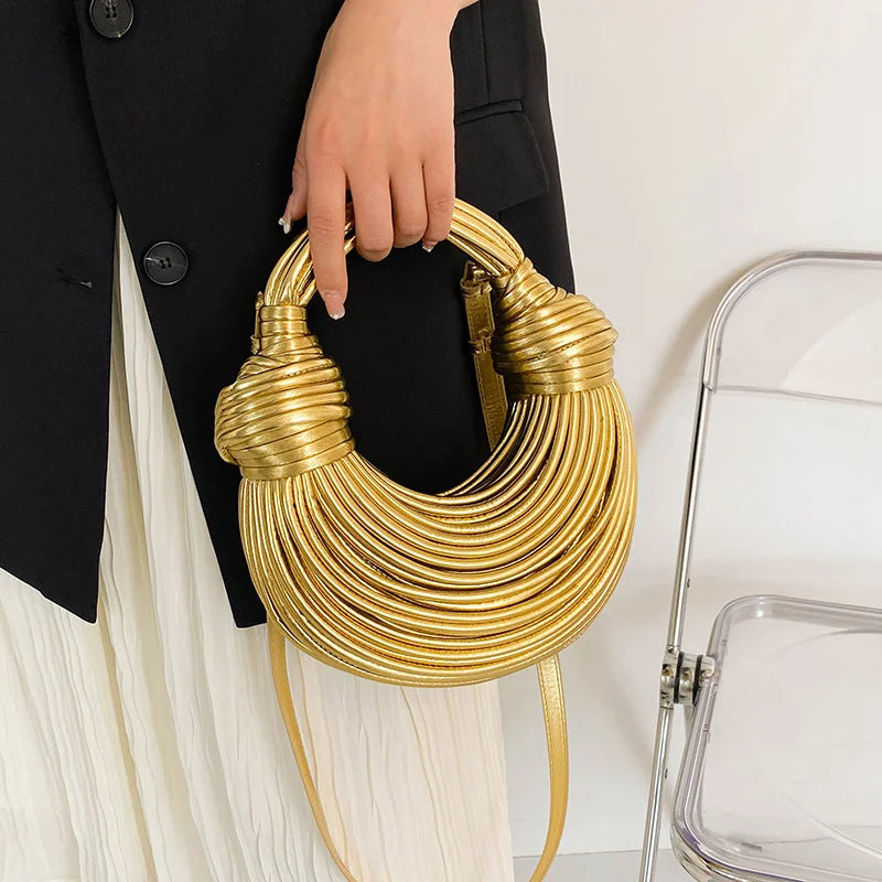 Handbags for Women 2025 New Gold Luxury Designer Brand Handwoven Noodle Bags Rope Knotted Pulled Hobo Silver Evening Clutch Chic