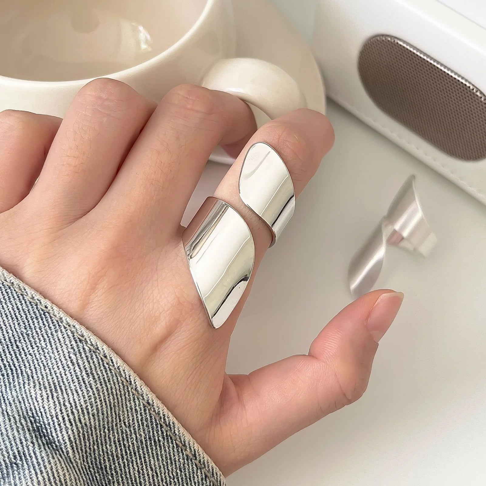 Woman Irregular Opening Rings Smooth Surface Temperament Rings for Outgoing Dress Matching