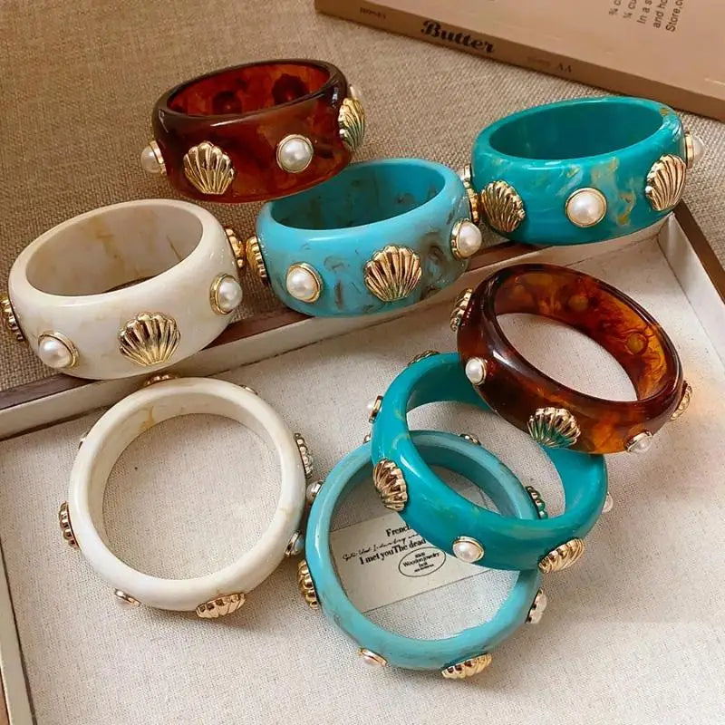 Bohemian Shell Resin Braclets For Women Geometric Hyperbole Vintage Bangles Jewelry Fashion Elegant Acrylic Pulseras