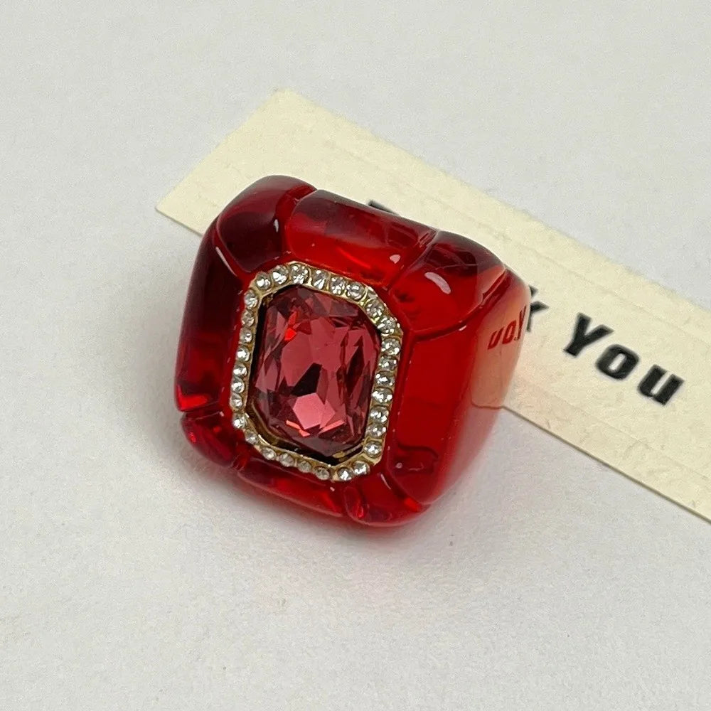 Colorful Rhinestones Rings Woman Geometric Forefinger Anillos Mujer Palace Style Vintage Elegant Jewelry Three-dimensional Ring