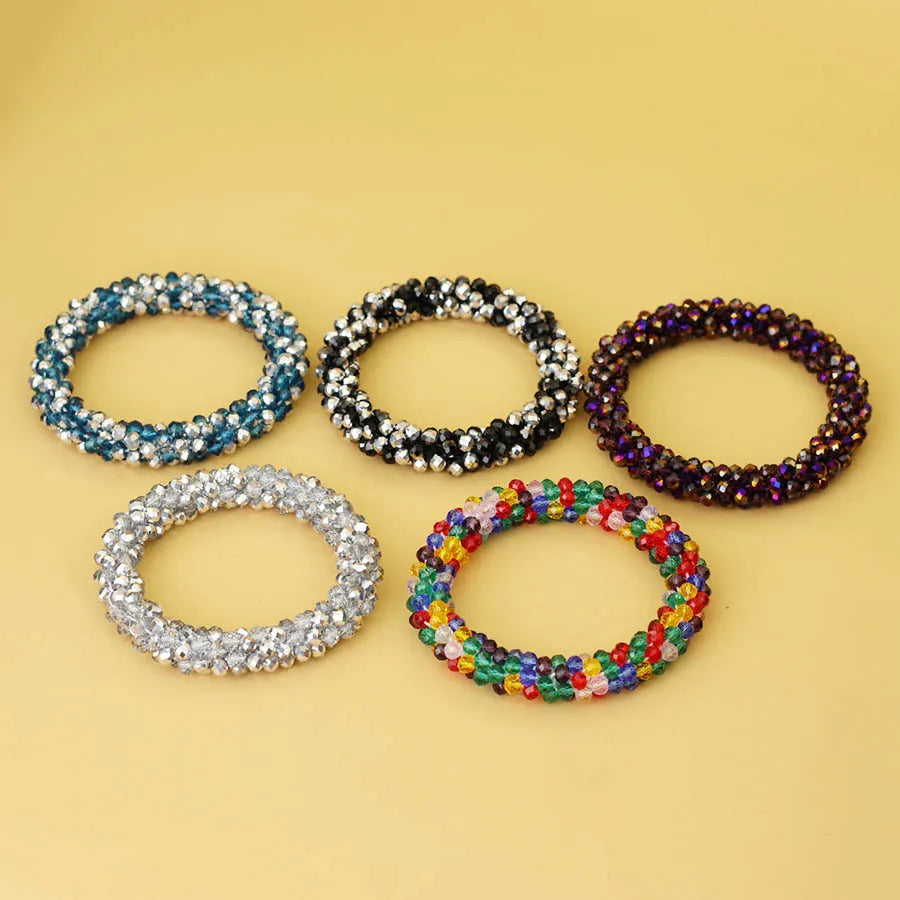 Crystal Glass Beads Bracelet Women Handmade Beaded Brazlets Ethnic Style Luxury Jewelry Elastic Braslet Girl Hair Band Accessori